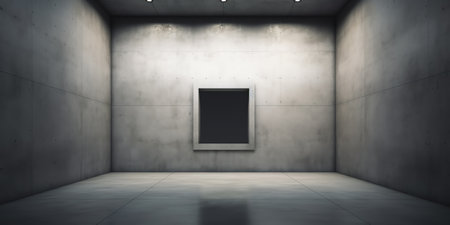 Modern concrete gallery room with directional spotlight and frames. Product artwork exhibition mockの素材