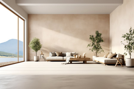 Modern contemporary empty hall with nature view 3d render overlooking the living room behind the rooの素材