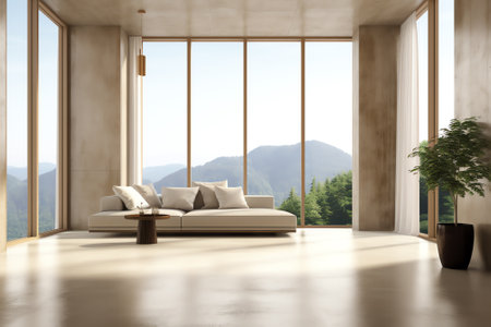 interior with large window. 3d illustrationの素材