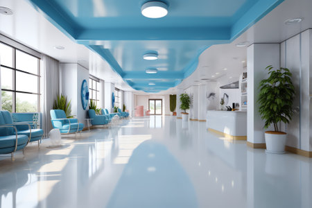 3D rendering of a hospital interior with lots of copy spaceの素材