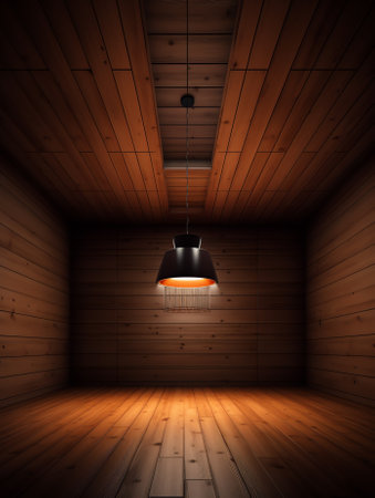 Tube lamp in an empty garage. Scary atmosphere in a dark garage with ceiling lights.の素材