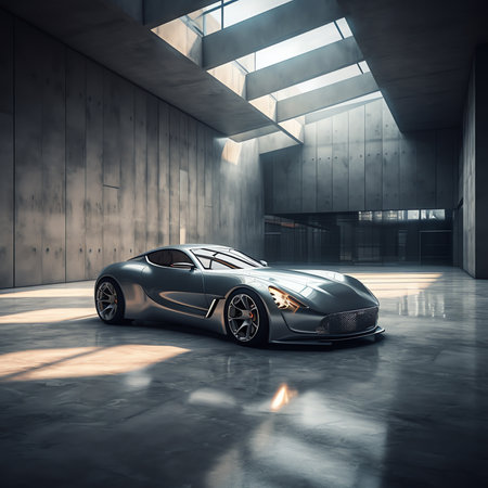 3d render of architecture background with concrete floor, car advertising.の素材