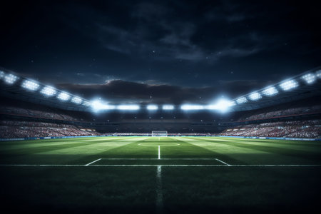 Empty night grand soccer arena in the lightsの素材