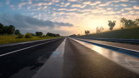 asphalt road panorama in countryside on sunny spring dayの素材