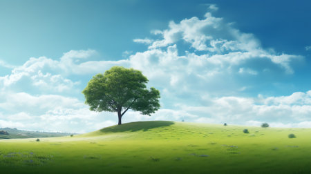 field tree and blue skyの素材