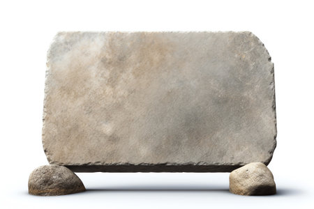 Empty top of granite stone table isolated on white background. For product displayの素材