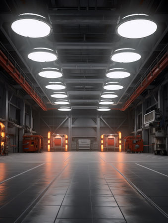 3d rendering interior empty factory with pendant lampsの素材