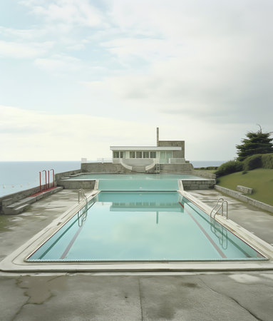 An empty swimming pool under construction.の素材