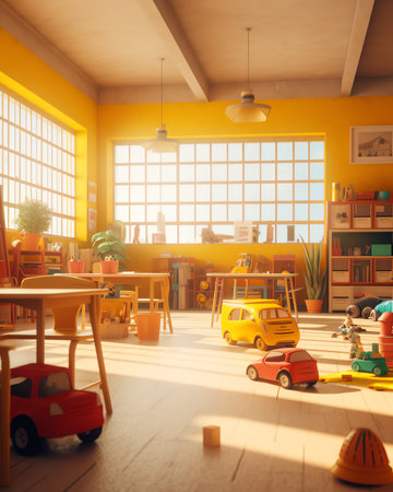 public school, yellow wall and basket, interiorの素材