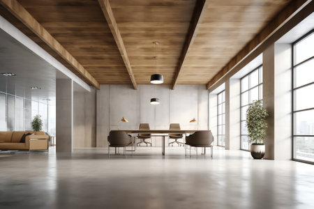 Office lobby interior with wooden walls and large white space. Concept of business building. 3d rendの素材