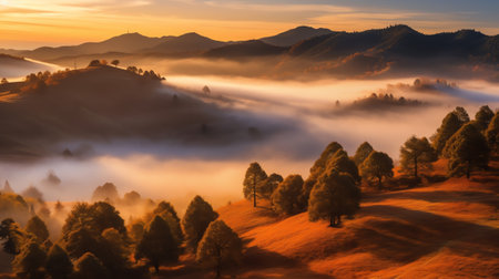 autumnal rural landscape at sunrise. beautiful mountainous countryside in late autumn season. emptyの素材