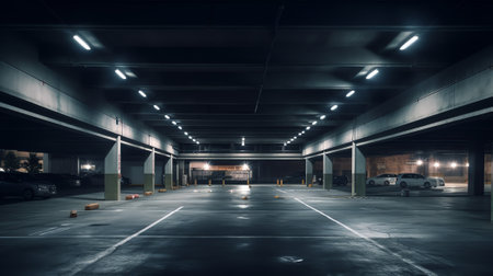 Big empty urban city parking lot at nightの素材