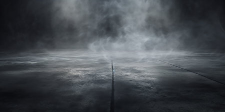 Dark background. Blue ice floor texture and mist. Snow and ice background. Sport background. Scene.の素材