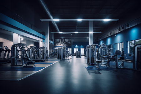 Empty fitness club with treadmillsの素材