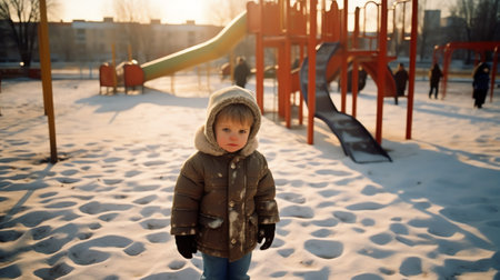 An empty playground on a cold winter dayの素材