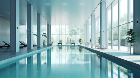 interior of modern swimming pool. 3d rendering and mock upの素材