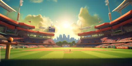 Cricket Stadium Front view on cricket pitch or ball sport game field, grass stadium or circle arenaの素材