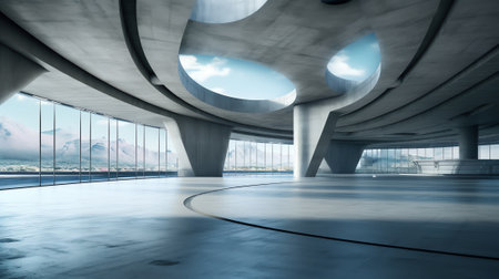 3d render of abstract futuristic architecture with concrete floor.の素材