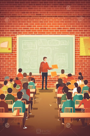 School Classroom Interior Board Map Flat Design Vector Illustrationの素材