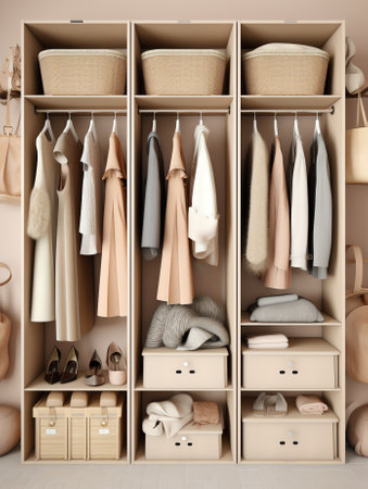 Empty closet, working closet, cupboard in bedroom.の素材