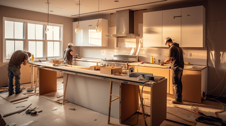 Partially made kitchen at construction siteの素材
