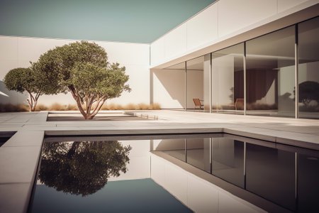 Empty pool garden of modern villaの素材