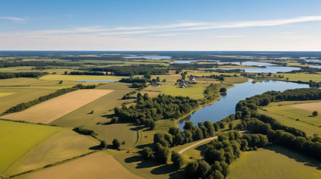 Beautiful view on a typical dutch landscape near the river Waal and Zaltbommel, water, green grass,の素材