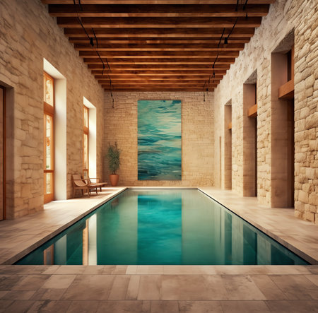 Interior, luxury villa, pool decorated with frescoesの素材