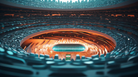 3D Rendering of Futuristic Neon Style Soccer Stadiumの素材