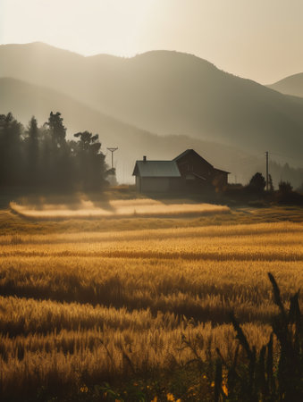 autumnal rural landscape at sunrise. beautiful mountainous countryside in late autumn season. emptyの素材