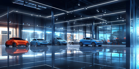 Warehouse empty dark car showroom 3D renderingの素材