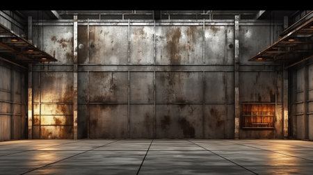 Industrial background, empty grunge urban street with warehouse brick wallの素材