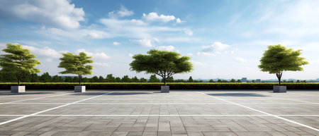 Large empty macadam parking area by an modern school buildingの素材