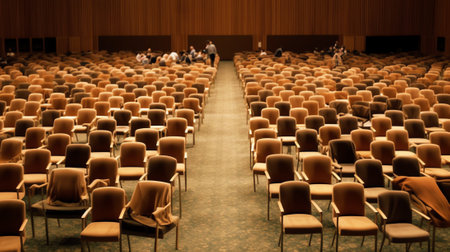 Rows of empty chairs in large Conference hall for Corporate Convention or Lectureの素材