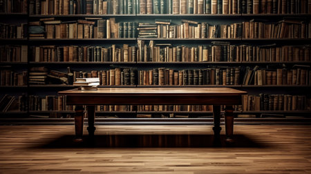 blank of wood table at libraryの素材