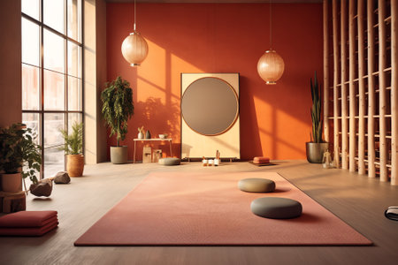 Yoga Balls Arranged In Shelves By Mirrorの素材