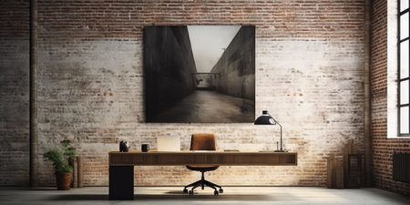Modern office Interior with old vintage brick Wall. Art work business spaceの素材