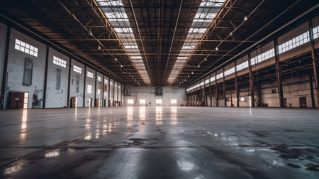 large, bright and empty warehouseの素材