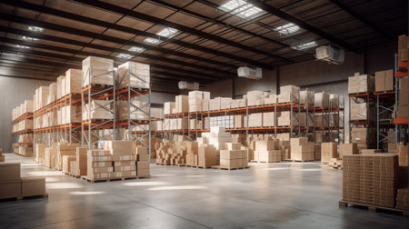 Large modern storehouse with some goodsの素材