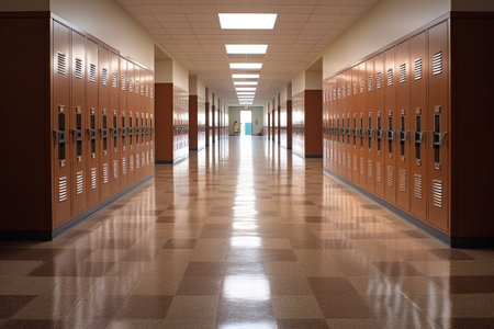 School hallway with lockersの素材