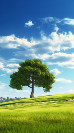 Field,tree and blue skyの素材