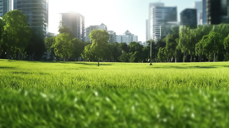 Beautiful park scene in public park with green grass field,の素材