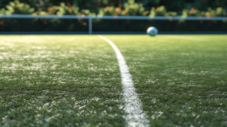 Background of a public park soccer field from the sideline angle with a shallow depth of fieldの素材