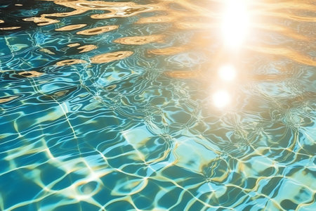 Underwater swimming pool ledge with sunlight patterns.の素材