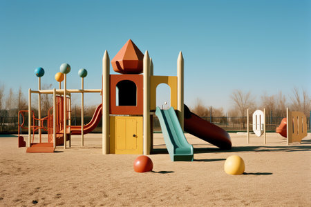 Quiet empty playground and sandpitの素材