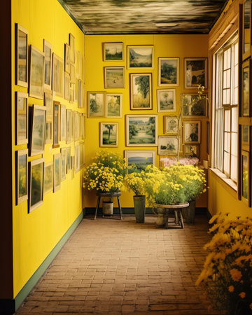 public school, yellow wall and basket, interiorの素材