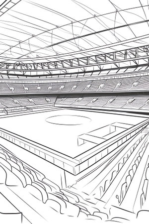 sketch of soccer or football stadium background. Football stadium line drawing illustration vector.の素材