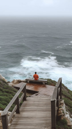 South africa- eastern cape- empty bench in front of eastern heads beaconの素材
