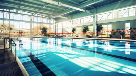 Swimming pool interior. Empty indoor swimming pool. Swimming pool for training. indoor sport swimminの素材