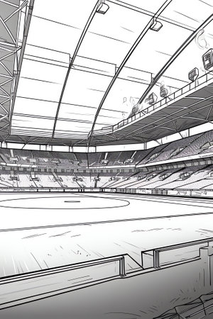 sketch of soccer or football stadium background. Football stadium line drawing illustration vector.の素材